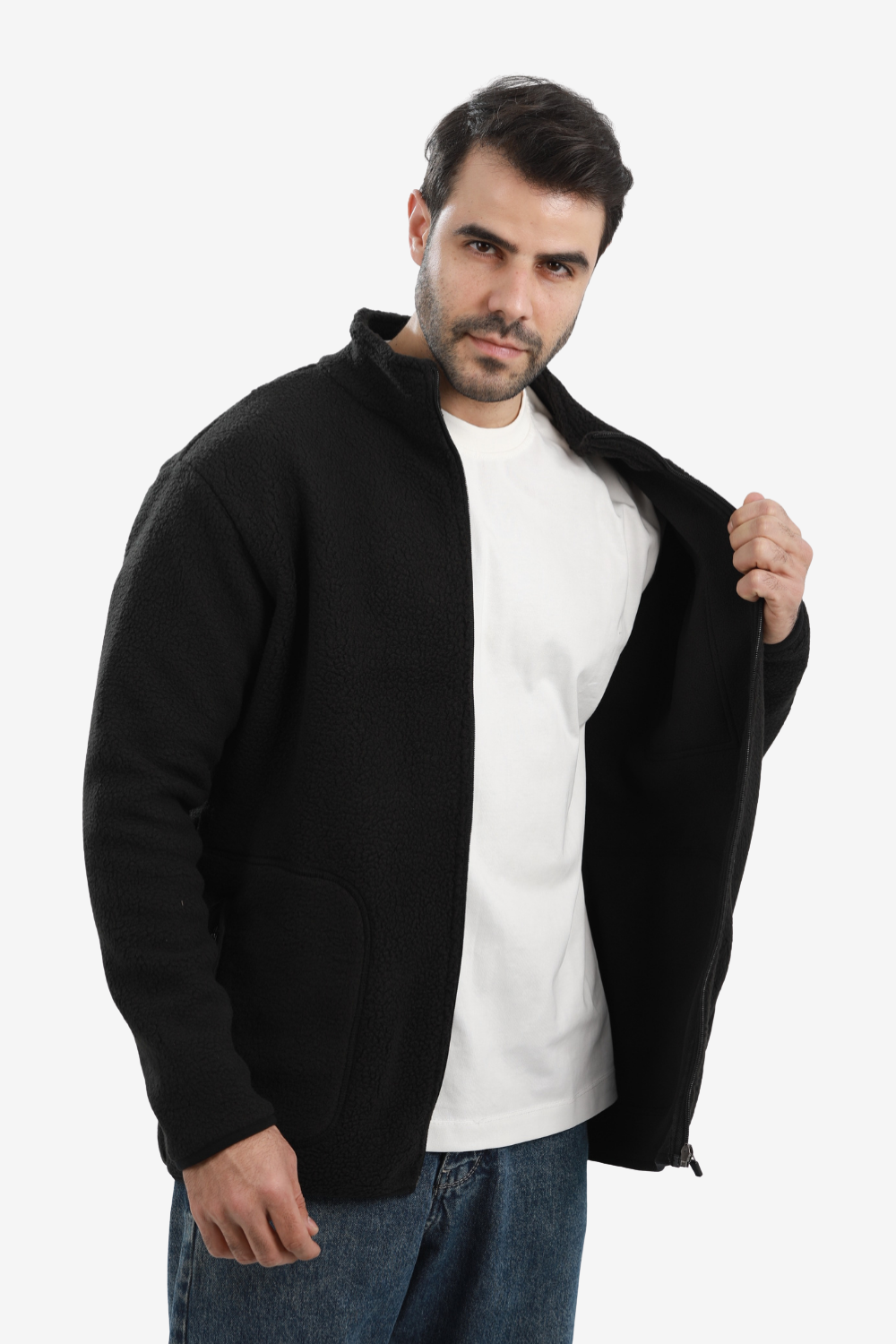 Ribbed Cuffs & Hem Quilted Hooded  Jacket -Black