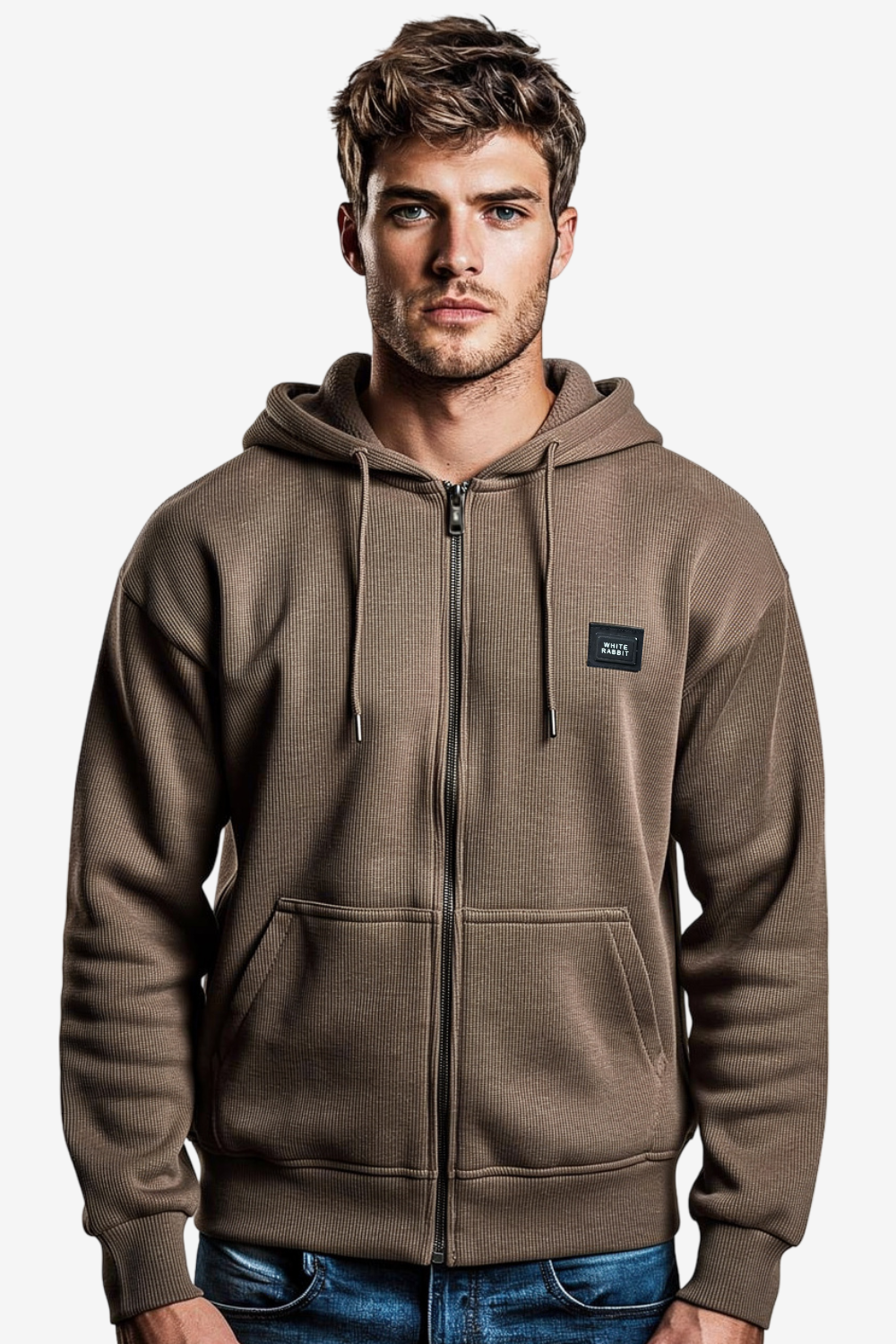 Basic Inner Fleece Zip Through Hoodie-Caffe
