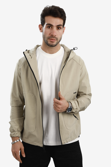 Men’s Soft Waterproof Hooded Jacket -Beige