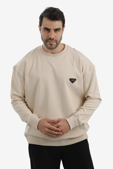 White Rabbit Men’s Cotton Piqué Sweatshirt with Mixed-Back Fabric – High-Quality Comfortable Everyday Wear – Beige