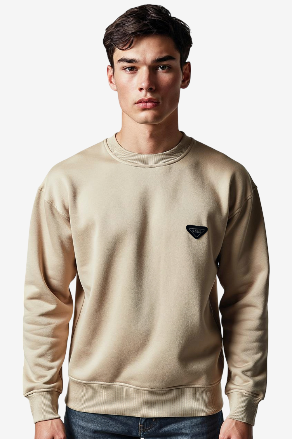 White Rabbit Men’s Cotton Piqué Sweatshirt with Mixed-Back Fabric – High-Quality Comfortable Everyday Wear – Beige