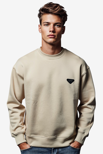 White Rabbit Men’s Cotton Piqué Sweatshirt with Mixed-Back Fabric – High-Quality Comfortable Everyday Wear – Beige