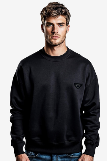 White Rabbit Men’s Cotton Piqué Sweatshirt with Mixed-Back Fabric – High-Quality Comfortable Everyday Wear – Black