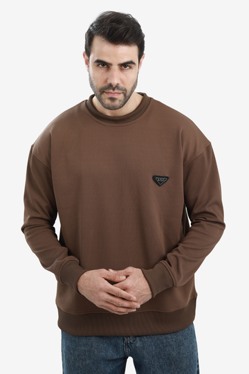 White Rabbit Men’s Cotton Piqué Sweatshirt with Mixed-Back Fabric – High-Quality Comfortable Everyday Wear – Brown