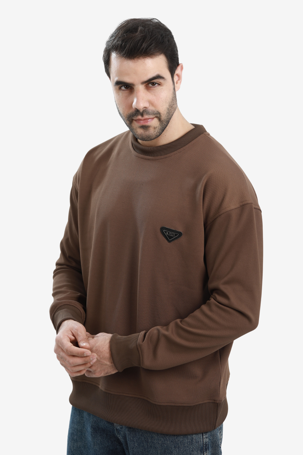 White Rabbit Men’s Cotton Piqué Sweatshirt with Mixed-Back Fabric – High-Quality Comfortable Everyday Wear – Brown