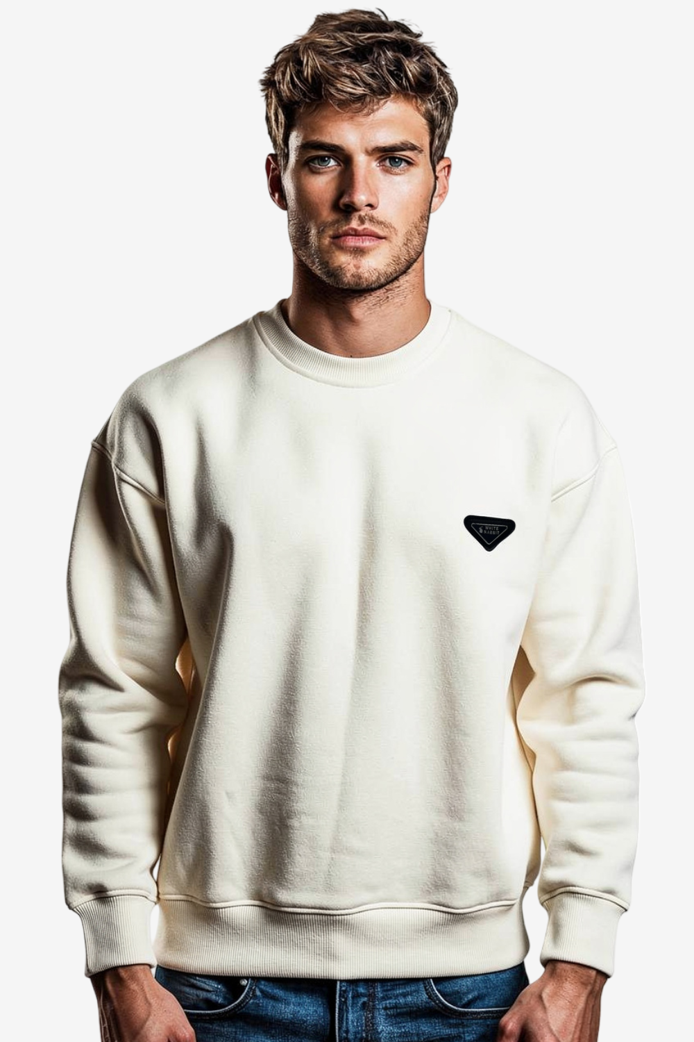White Rabbit Men’s Cotton Piqué Sweatshirt with Mixed-Back Fabric – High-Quality Comfortable Everyday Wear – Off White