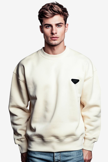 White Rabbit Men’s Cotton Piqué Sweatshirt with Mixed-Back Fabric – High-Quality Comfortable Everyday Wear – Off White