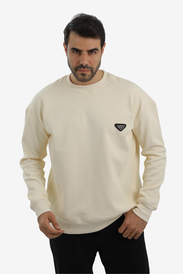 White Rabbit Men’s Cotton Piqué Sweatshirt with Mixed-Back Fabric – High-Quality Comfortable Everyday Wear – Off White