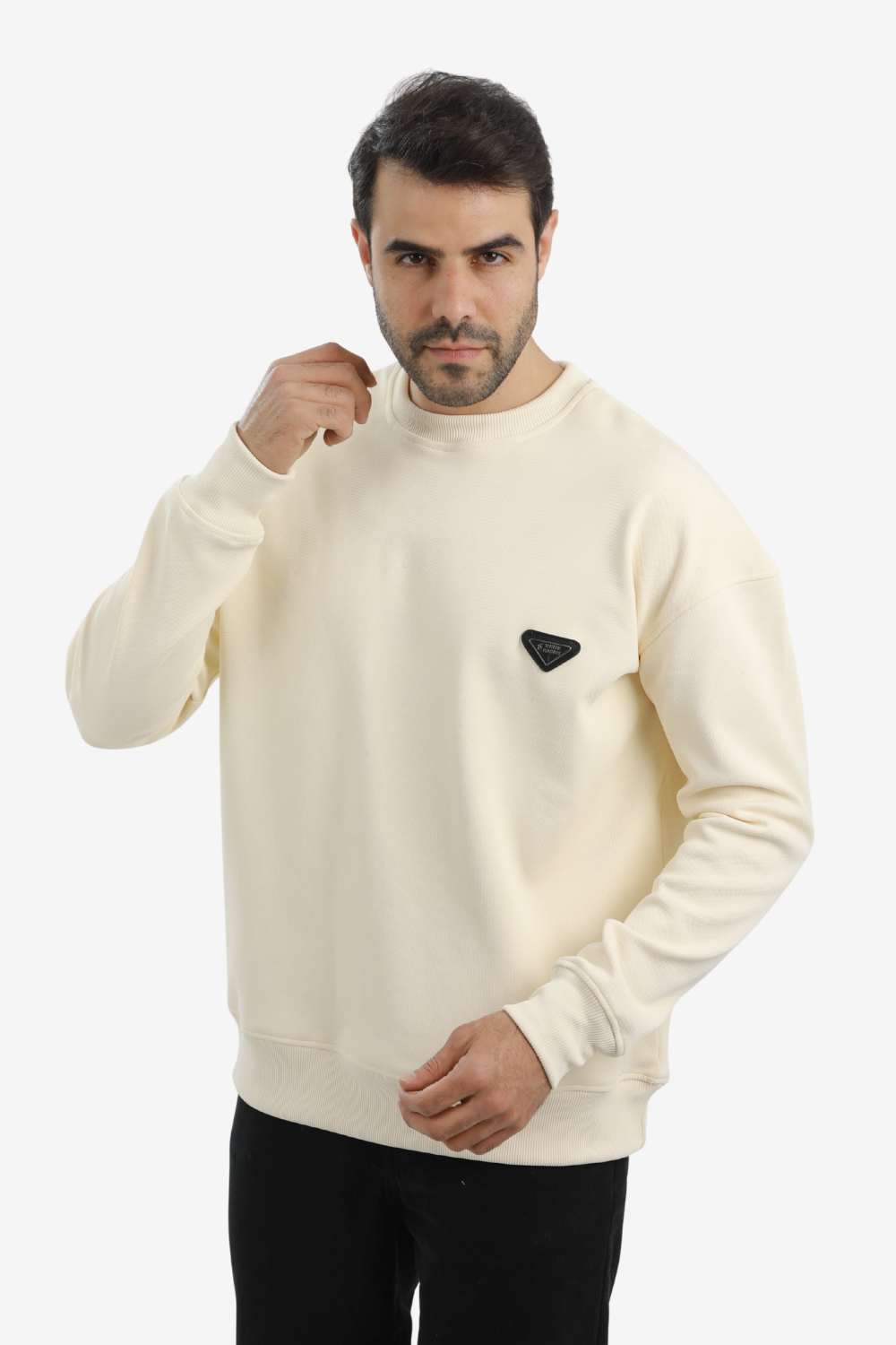 White Rabbit Men’s Cotton Piqué Sweatshirt with Mixed-Back Fabric – High-Quality Comfortable Everyday Wear – Off White
