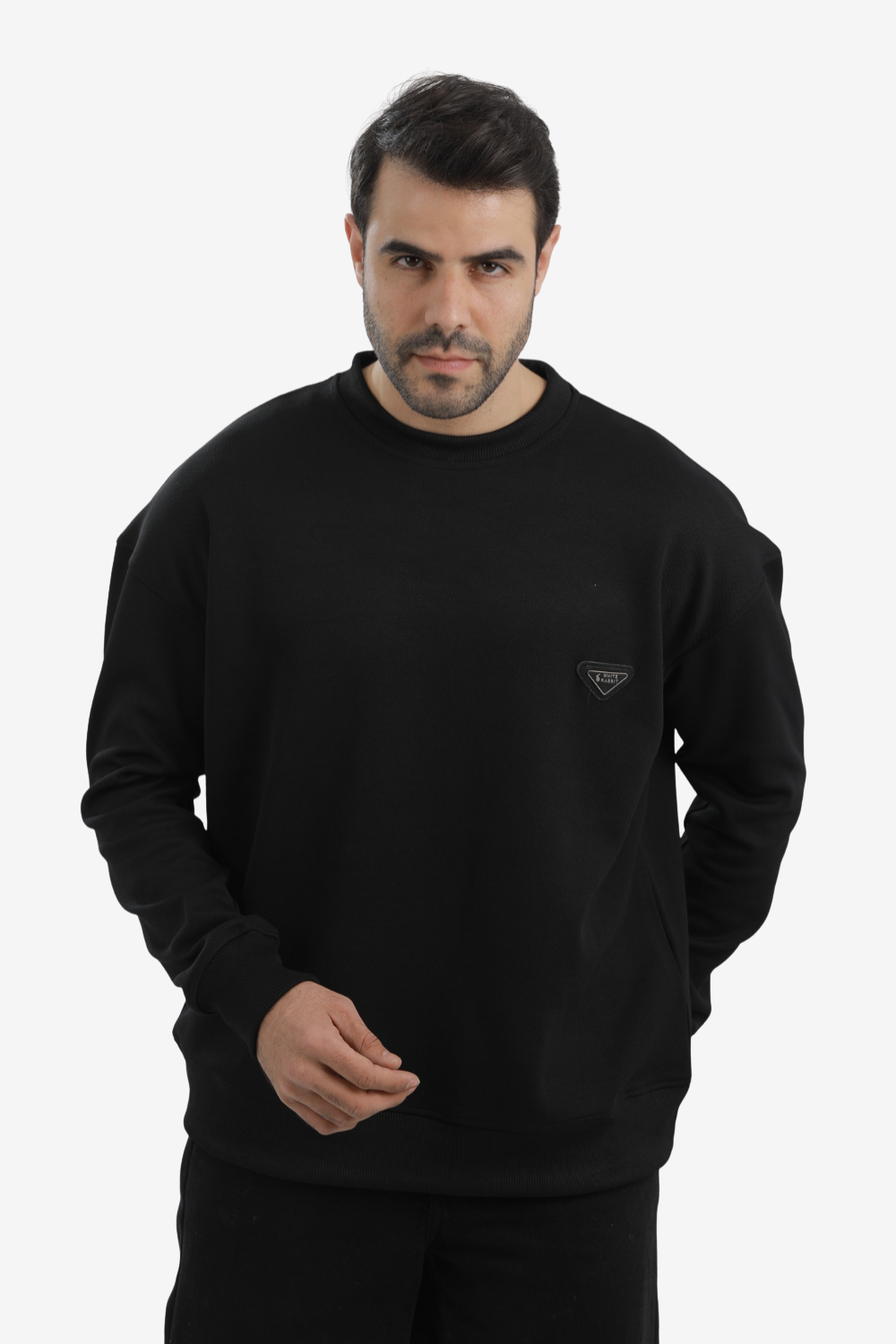 White Rabbit Men’s Cotton Piqué Sweatshirt with Mixed-Back Fabric – High-Quality Comfortable Everyday Wear – Black