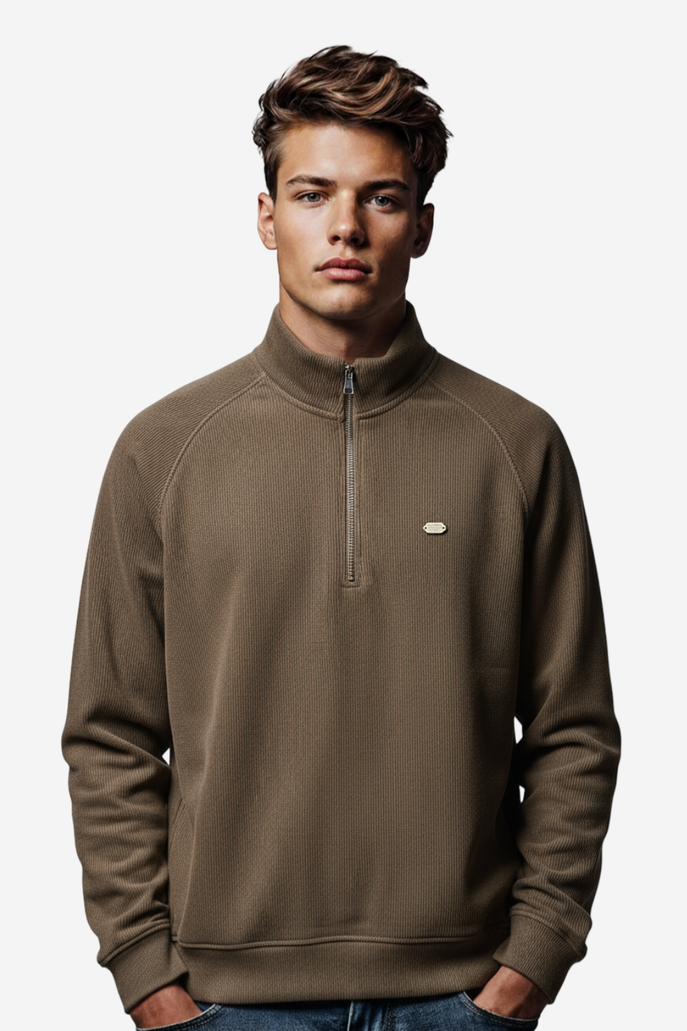 Men’s Half-Zip Ribbed Sweater – Caffe