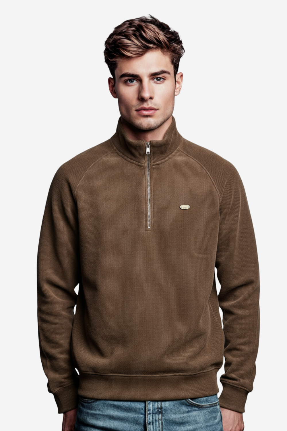 Men’s Half-Zip Ribbed Sweater – Caffe