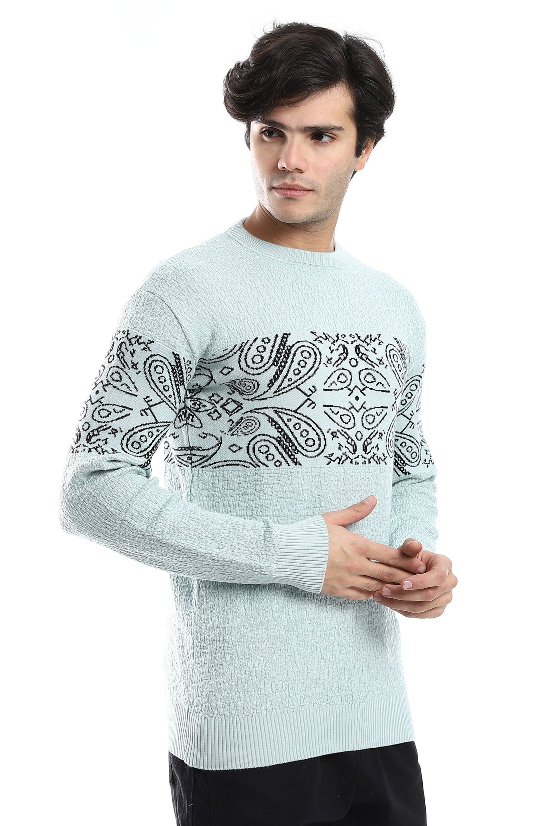 Knitted Pullover With Ribbed Hem –Turquoise