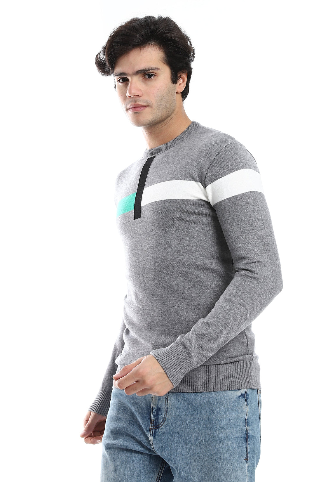 Knitted Pullover With Ribbed Hem – Grey_1