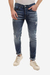 Slim Fit Cotton Jeans With Scratches - Wash Standard Blue