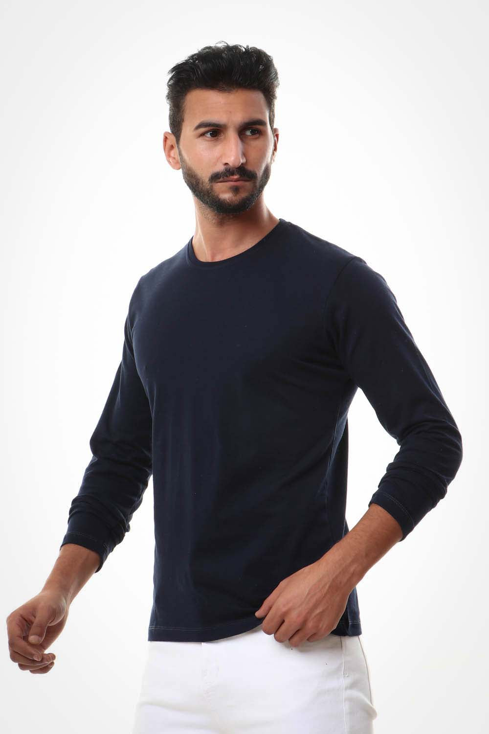 Basic Long Sleeves Round T-shirt –Navy