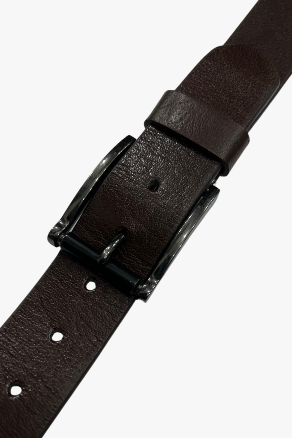 Simple Plain Buckled Leather Belt -Brown