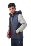 Waterproof Adjustable Hooded Buffer Jacket With Cotton Sleeves - Navy Blue