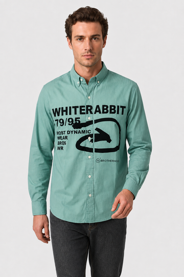 White Rabbit Turn Down Collar Long Sleeves Printed Shirt