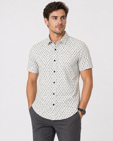 Buttoned Short Sleeves Sun Pattern Shirt – White