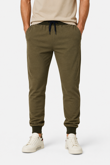 Fully Ribbed Plain Sweatpants - Olive