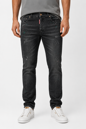 Front Wash With Splatter Colors Heather Black Jeans