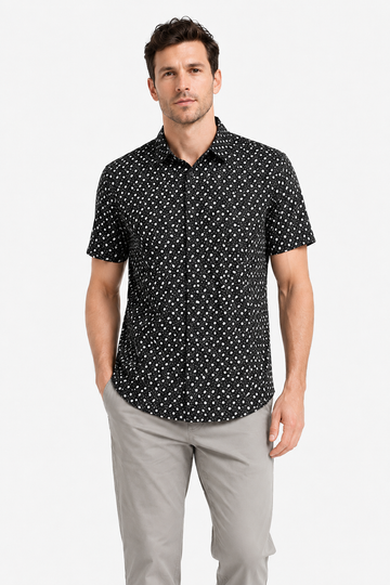 Buttoned Short Sleeves Sun Pattern Shirt – Black