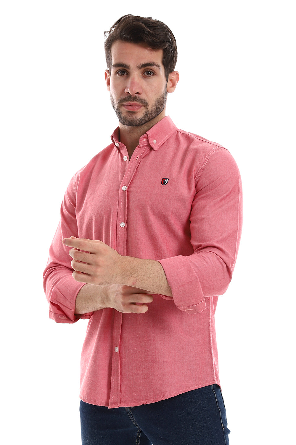 Front Buttoned Down Textured Grey Men Shirt