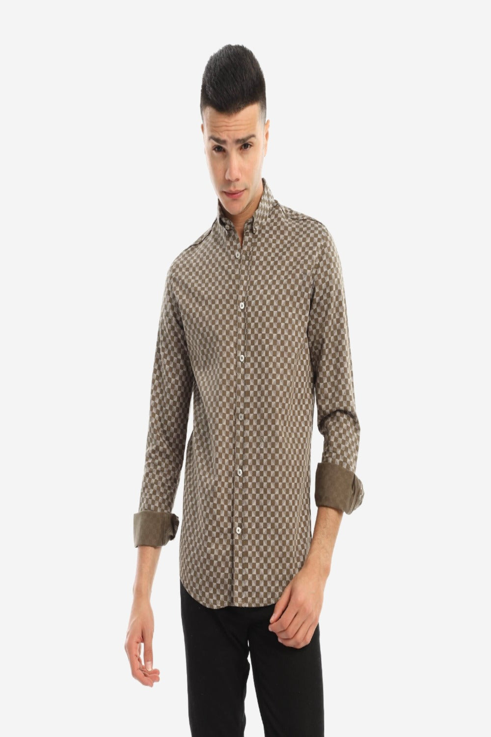 Checkered Full Sleeves Classic Collar Shirt - Olive