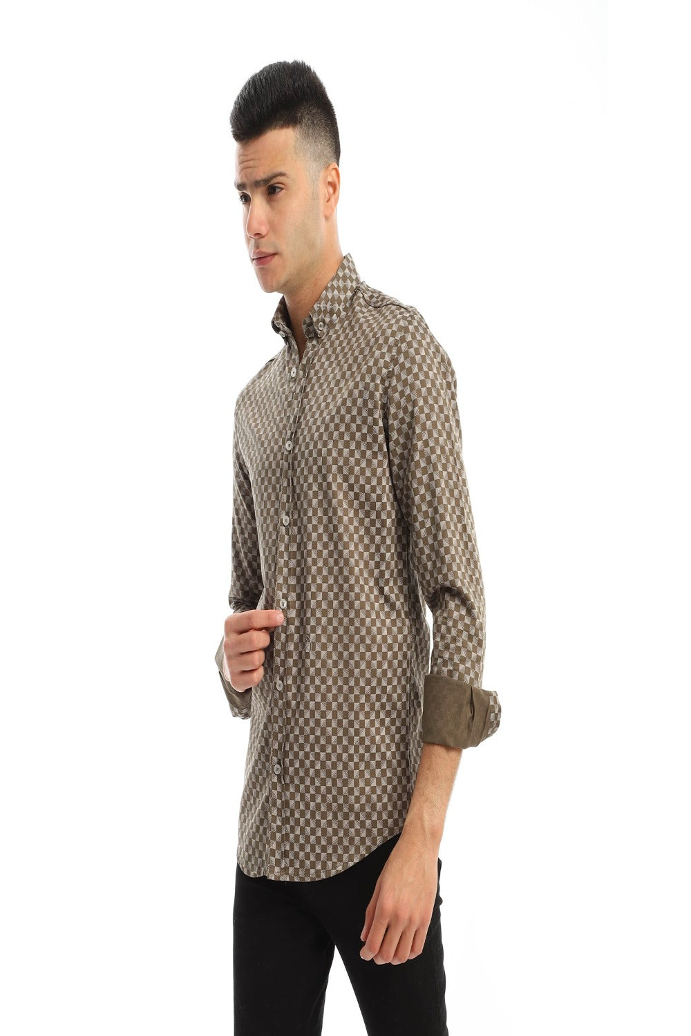 Checkered Full Sleeves Classic Collar Shirt - Olive