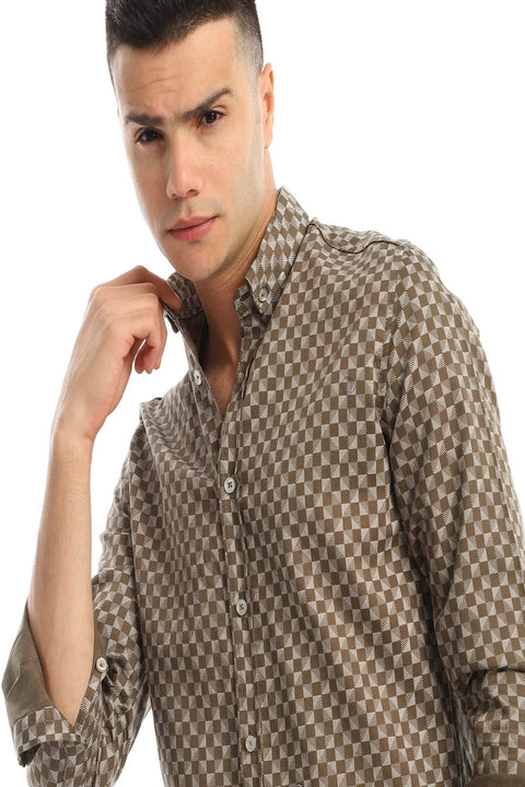 Checkered Full Sleeves Classic Collar Shirt - Olive