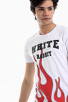 Fire Printed Pattern Short Sleeves T-Shirt - Black, White & Red