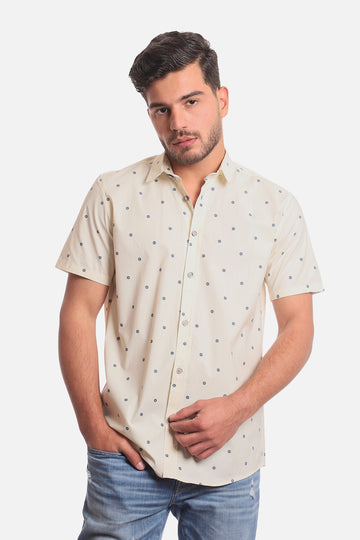 Buttoned Short Sleeves Sun Pattern Shirt – Yellow