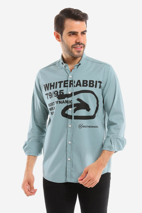 White Rabbit Turn Down Collar Long Sleeves Printed Shirt