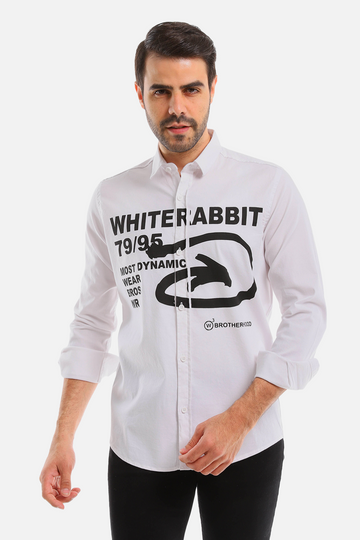 White Rabbit Turn Down Collar Long Sleeves Printed Shirt