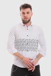 Printed Long Sleeves Button Down Shirt-White