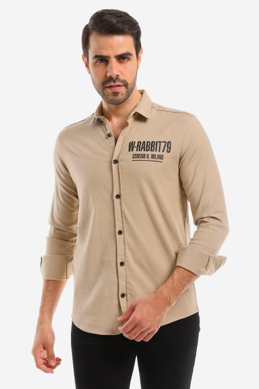 Cuff Long Sleeves Printed Dark  Shirt