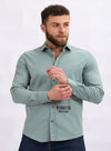 Printed Long Sleeves Button Down Shirt-Olive