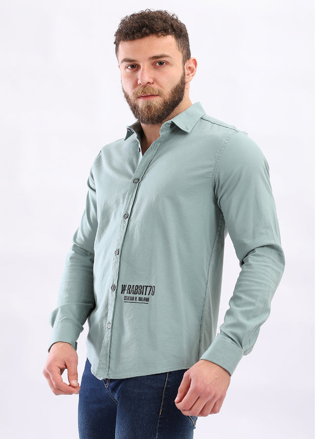 Printed Long Sleeves Button Down Shirt-Olive