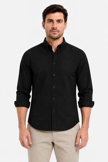 Plain Buttoned Down Long Sleeves Shirt-Black
