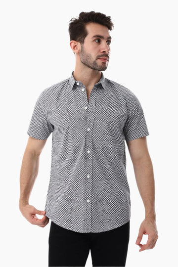 Grey & White Self Pattern Short Sleeves Shirt