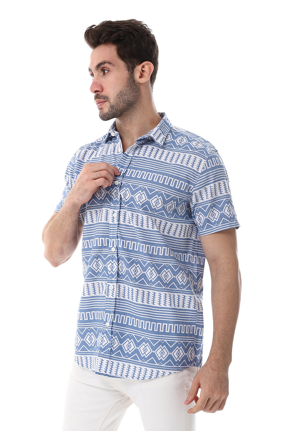 Short Sleeves Turn Down Collar Shirt – Lastic & White