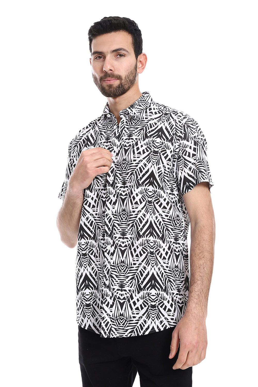 Palm Pattern Short Sleeves Shirt – Black