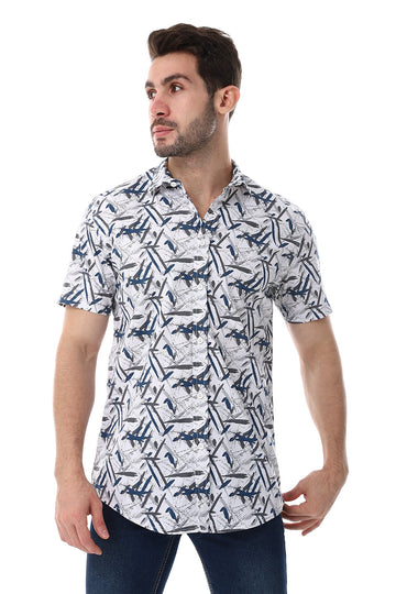 Self Pattern Turn Down Collar Shirt – Navy