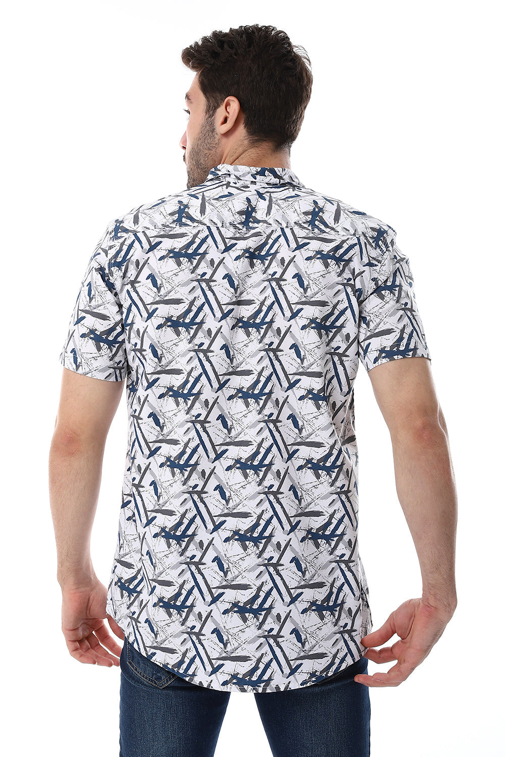 Self Pattern Turn Down Collar Shirt – Navy