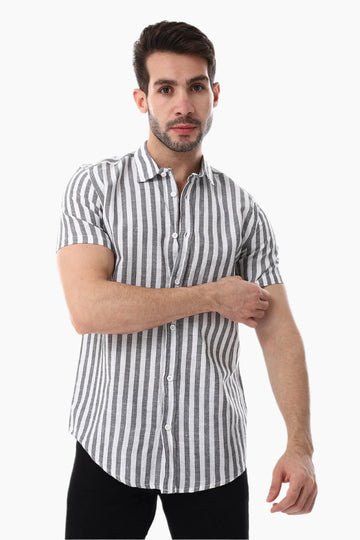 White & Black Awning Strip Pattern Shirt