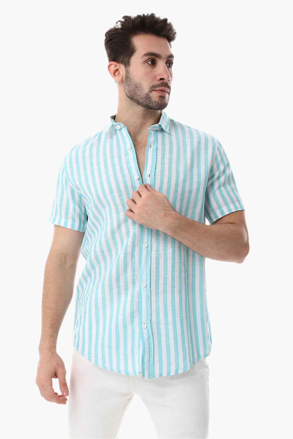 White & Lastic Awning Strip Pattern Shirt