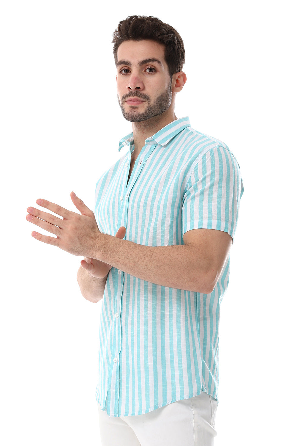 White & Lastic Awning Strip Pattern Shirt