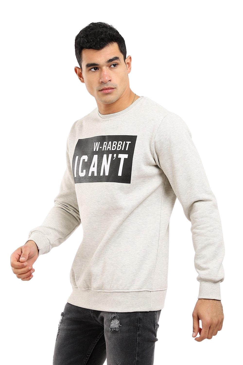 Front Print Round Neck Heather Grey Sweatshirt