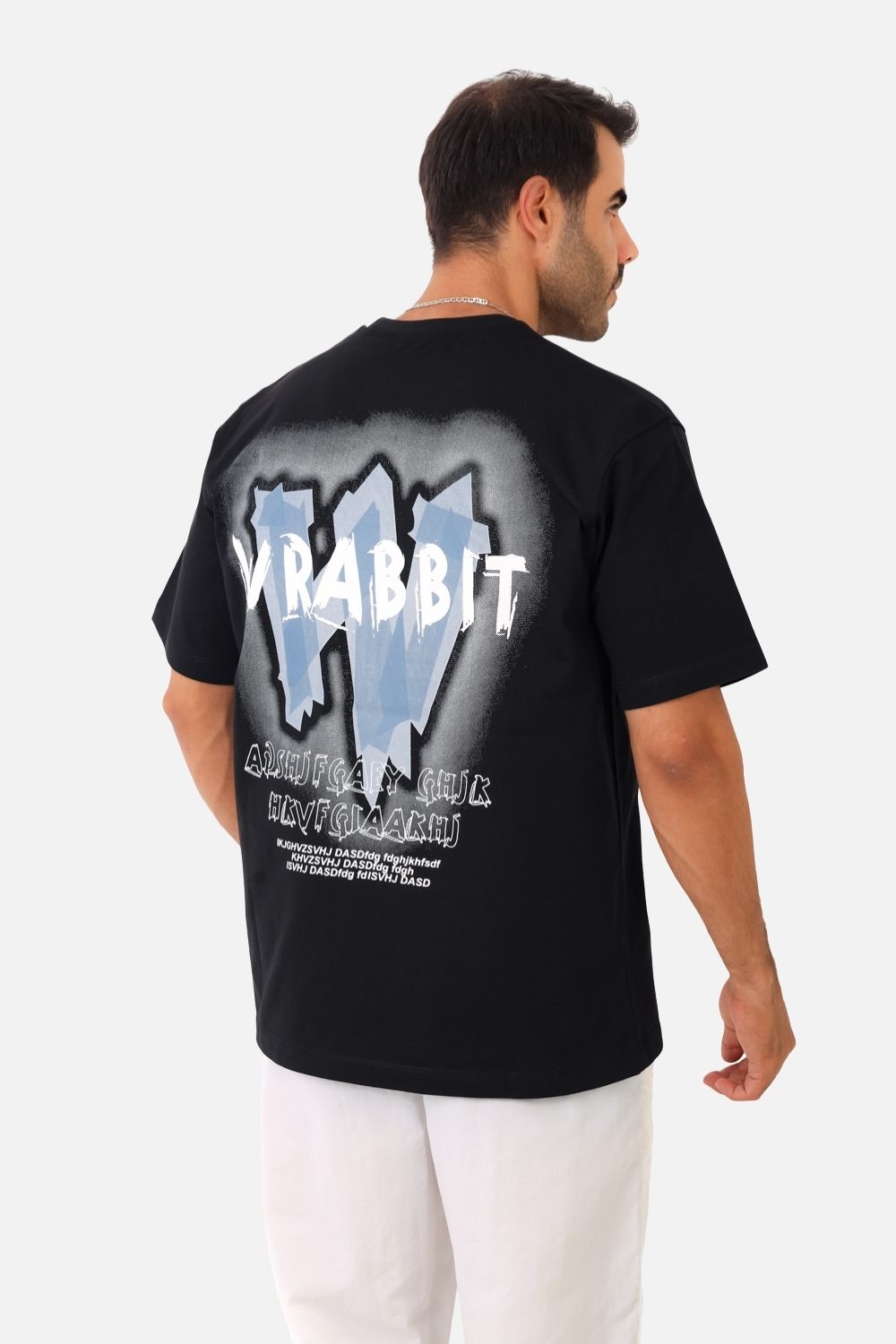 Casual T-Shirt with ""WU14CSD"" Graphic Print - Black